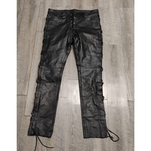 Rollex sports Men's Black Leather Biker's Pants 36x33 Front and Side Laces Up